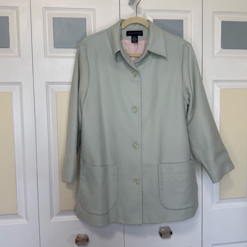Preston & York Cashmere Wool Blend Coat‎ Women's 12 Light Pale Green Blue